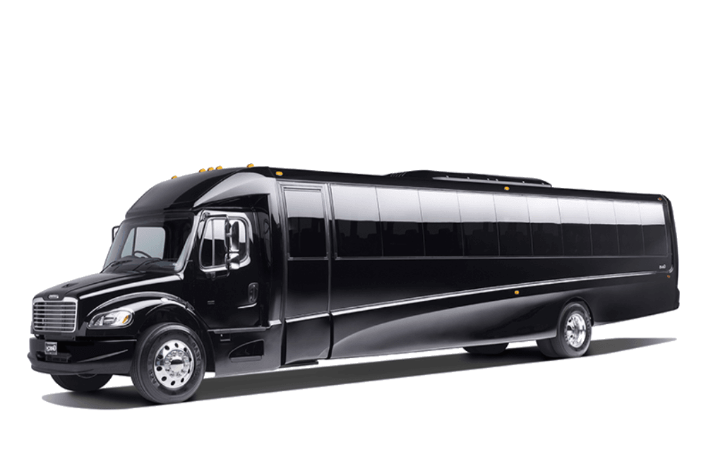 black 38 to 41 passenger mini coach with white background